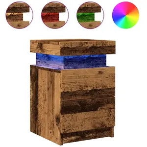 Tables de chevet avec led 2 pcs vieux bois bois d'ingénierie Vidaxl pas cher