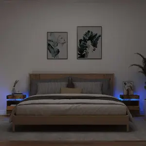vidaXL Armoires de chevet et lumières LED 2pcs vieux bois 40x39x48,5cm pas cher