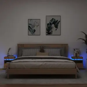 vidaXL Armoires de chevet avec lumières LED 2 pcs chêne artisanal pas cher