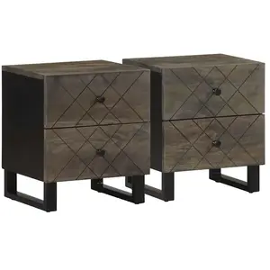 vidaXL Tables de chevet 2 pcs noir 40x33x46 cm bois de manguier solide pas cher