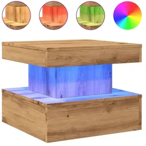 vidaXL Vidaxl Table Basse Avec Lumières Led Chêne Artisanal 50x50x40 Cm pas cher