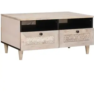 vidaXL Table basse Blanc 80 x 54 x 40 cm bois de manguier massif pas cher