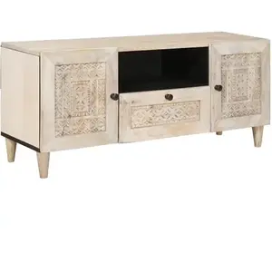 Comparateur de prix : vidaXL Meuble TV Blanc 105 x 33 x 46 cm bois de manguier massif