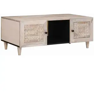 vidaXL Table basse Beige 100 x 54 x 40 cm bois de manguier massif pas cher
