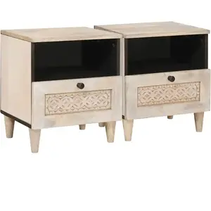 vidaXL Table de chevet avec tiroir 2 pcs Beige 40 x 33 x 46 cm pas cher