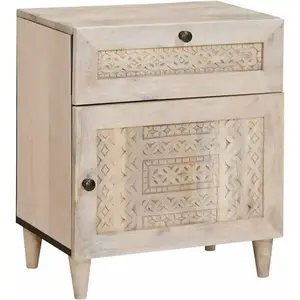 vidaXL Table de chevet Beige 50 x 33 x 60 cm bois de manguier massif pas cher