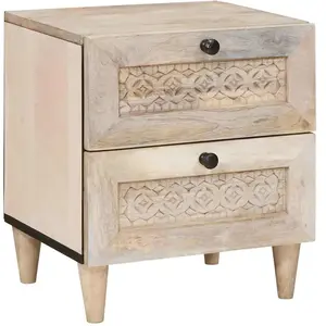 vidaXL Table de chevet Beige 40 x 33 x 46 cm bois de manguier massif pas cher
