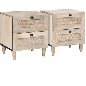 Comparateur de prix : vidaXL Table de chevet avec tiroir 2 pcs Beige 40 x 33 x 46 cm