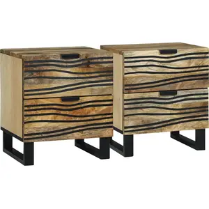 vidaXL Vidaxl Cabinets De Chevet 2 Pcs 40x33.5x46 Cm Bois De Manguier Massif Et Bois D'ingénierie pas cher