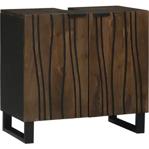 vidaXL Vidaxl Cabinet Sous Évier Noyer Bois Massif, Métal Moyen Épuré pas cher