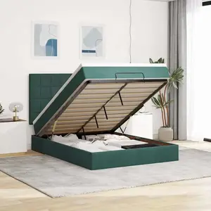 vidaXL Vidaxl Cadre De Lit Ottoman Avec Matelas Vert Foncé 140x190 Cm Velours pas cher