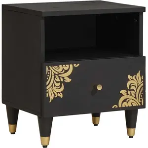 vidaXL Cabinet de chevet Noir 40 x 33 x 46 cm Bois de mangue massif pas cher