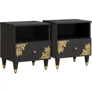 vidaXL Cabinet de chevet avec tiroir 2 pcs Noir 40 x 33 x 46 cm pas cher