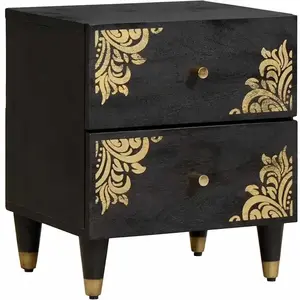 vidaXL Cabinet de chevet Noir 40 x 33 x 46 cm Bois de mangue massif pas cher