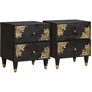 vidaXL Cabinet de chevet avec tiroir 2 pcs Noir 40 x 33 x 46 cm pas cher