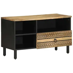 vidaXL Meuble TV noir 80x33,5x46 cm bois massif manguier brut pas cher