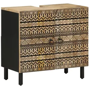 vidaXL Armoire lavabo de salle de bain noir bois massif de manguier pas cher