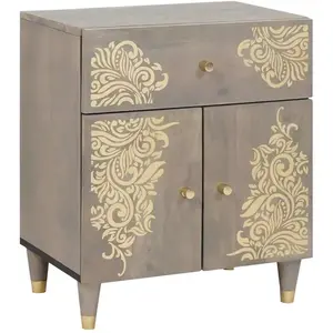 vidaXL Cabinet de chevet Gris 50 x 33 x 60 cm bois de manguier massif pas cher