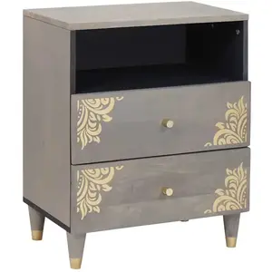 vidaXL Cabinet de chevet Gris 50 x 33 x 62 cm bois de manguier massif pas cher