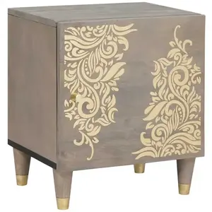vidaXL Cabinet de chevet Gris 40 x 33 x 46 cm bois de manguier massif pas cher