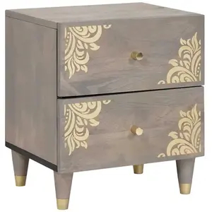 vidaXL Cabinet de chevet Gris 40 x 33 x 46 cm bois de manguier massif pas cher