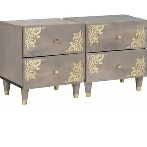vidaXL Cabinet de chevet avec tiroir 2 pcs Gris 40 x 33 x 46 cm pas cher