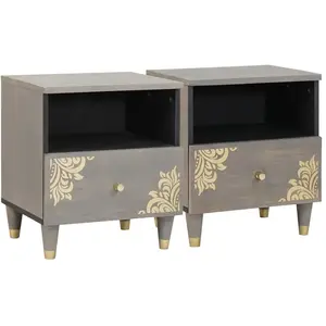 vidaXL Cabinet de chevet avec tiroir 2 pcs Gris 40 x 33 x 46 cm pas cher