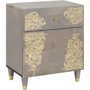 vidaXL Cabinet de chevet Gris 50 x 33 x 60 cm bois de manguier massif pas cher