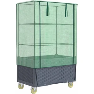 vidaXL Jardinière surélevée avec housse et roues aspect rotin pas cher