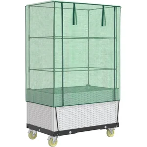 vidaXL Jardinière surélevée avec housse et roues aspect rotin pas cher