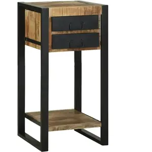 Comparateur de prix : vidaXL Tables D'appoint Vidaxl Bois Naturel Et Noir Bois De Manguier Massif, Métal