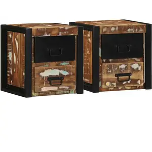 vidaXL Tables de chevet 2 pcs multicolore 40x35x40cm bois récupération pas cher