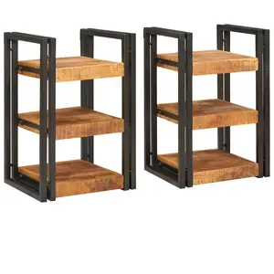 vidaXL Table de chevet 2 pcs Marron et noir Bois de mangue massif pas cher