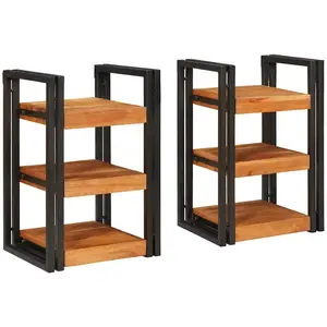 vidaXL Table de chevet 2 pcs Marron et noir Bois massif d'acacia pas cher