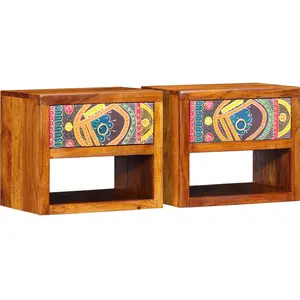 Tables de chevet vidaXL 2 pièces 40x35x35 cm en bois massif d'acacia pas cher
