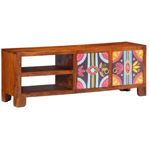 vidaXL Meuble TV multicolore 110x30x40 bois d'acacia massif pas cher
