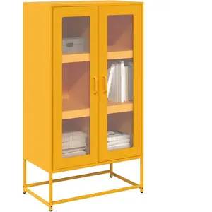 vidaXL Buffet haut jaune moutarde 68x39x123 cm acier pas cher