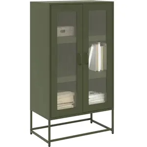 vidaXL Buffet haut vert olive 68x39x123 cm acier pas cher