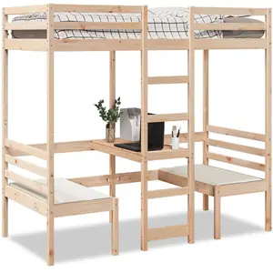 vidaXL Lit mezzanine avec bureau et chaises 75x190 cm pin massif pas cher