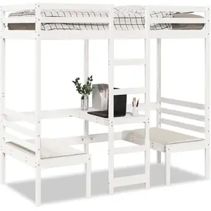 vidaXL Lit mezzanine avec bureau et chaises blanc 90x190 cm pin massif pas cher