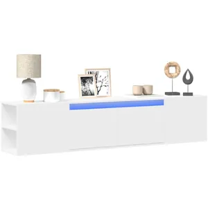 vidaXL Meuble TV mural avec LED blanc 180x31x39,5 cm pas cher