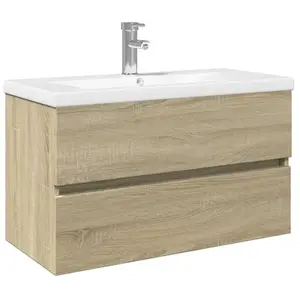vidaXL Ensemble de meubles de bain 2pcs céramique et bois d'ingénierie pas cher