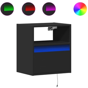 vidaXL Tables de chevet murales avec lumières LED 2 pcs noir pas cher