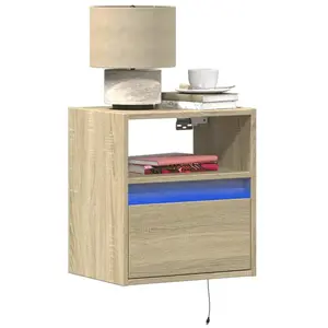 vidaXL Table de chevet murale avec lumières LED chêne sonoma pas cher