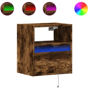 Comparateur de prix : vidaXL Tables de chevet murales avec lumières LED 2 pcs chêne fumé