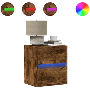 vidaXL Tables de chevet murales avec lumières LED 2 pcs chêne fumé pas cher