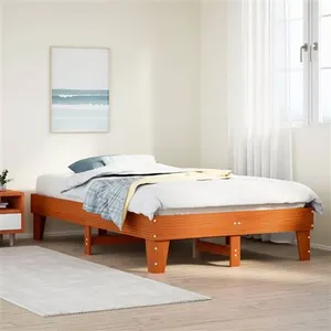 vidaXL Cadre de lit sans matelas cire marron 135x190cm bois pin massif pas cher