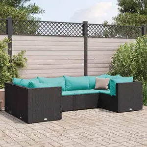 vidaXL Salon de jardin 6 pcs avec coussins Noir Résine tressée pas cher