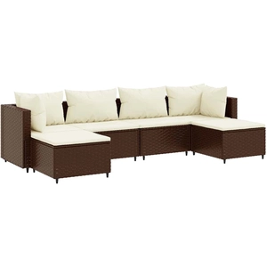 vidaXL Salon de jardin 6 pcs avec coussins Marron Résine tressée pas cher