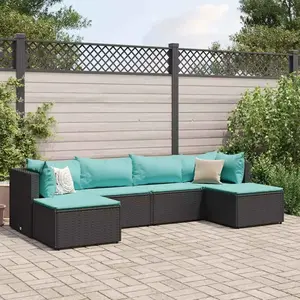 vidaXL Salon de jardin 6 pcs avec coussins Noir Résine tressée pas cher